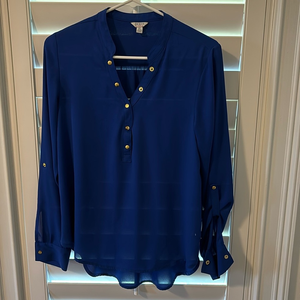 Guess royal blue long sleeve blouse
